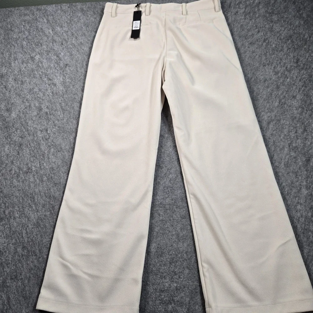 Nova Men Pants Mens 36x30 Beige Pleated Wide Leg Polyester Dress Microfiber